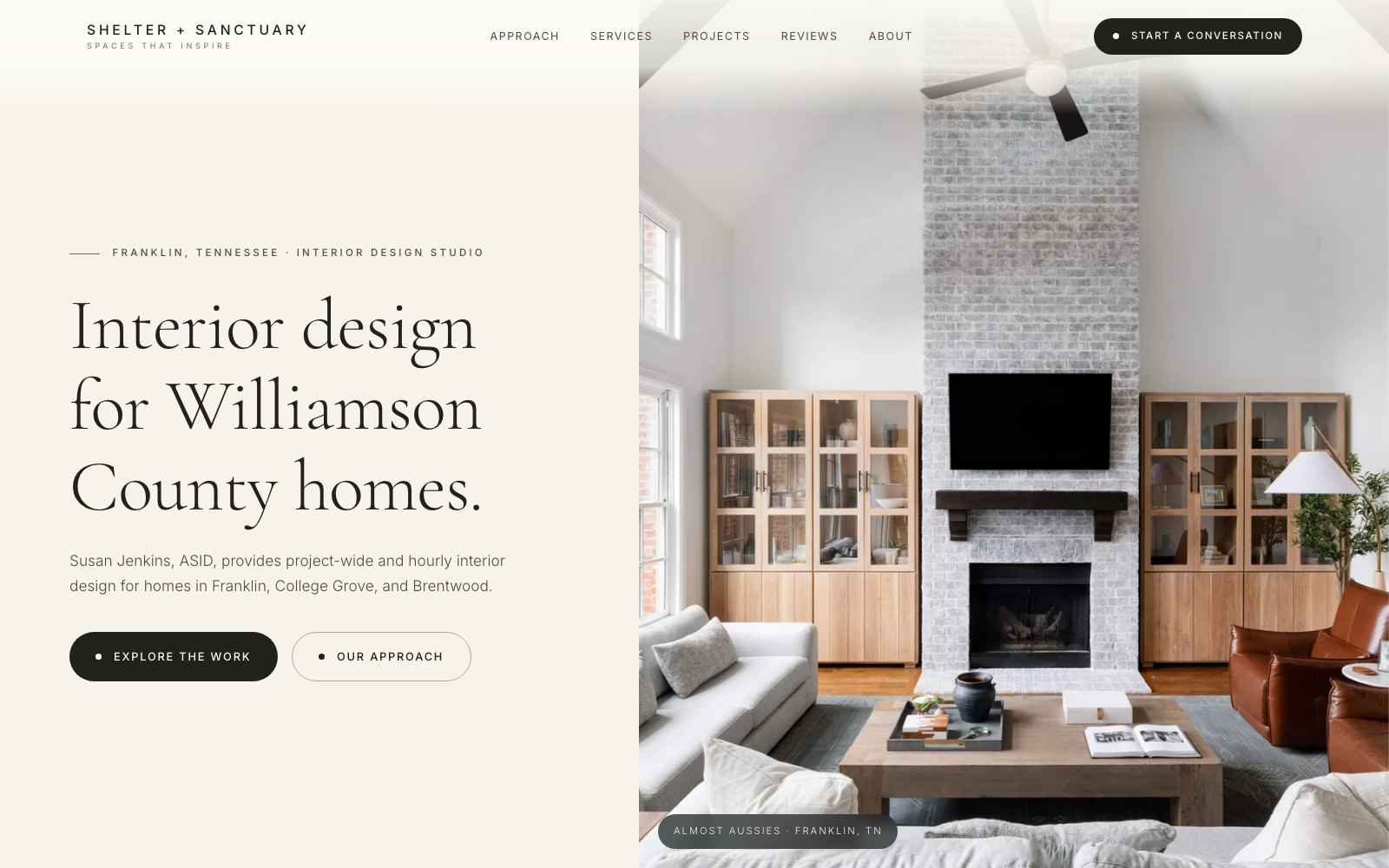 The new Shelter + Sanctuary Interior Design Studio homepage concept