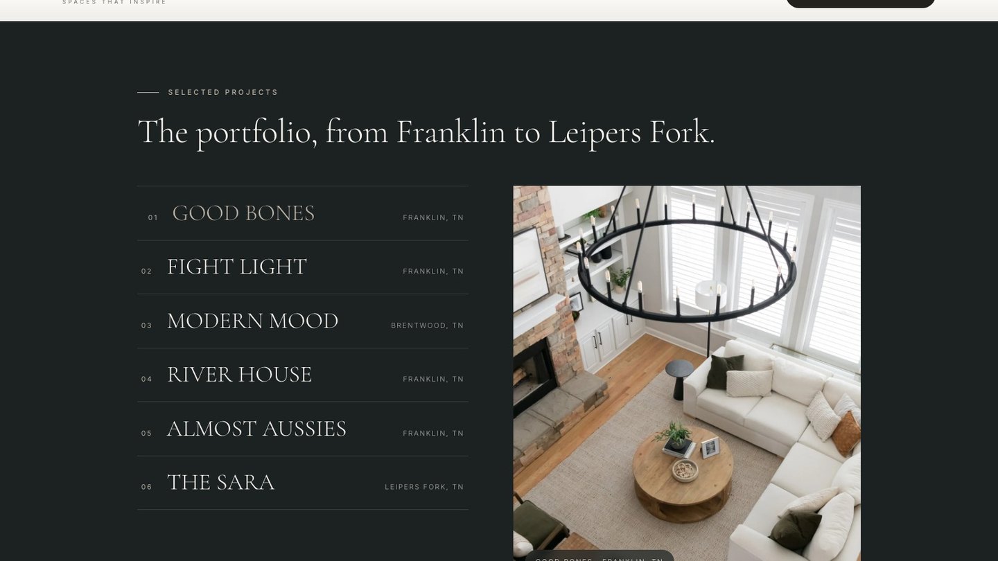 The projects section of the new homepage
