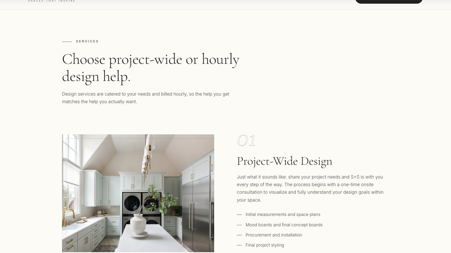 The services section of the new homepage