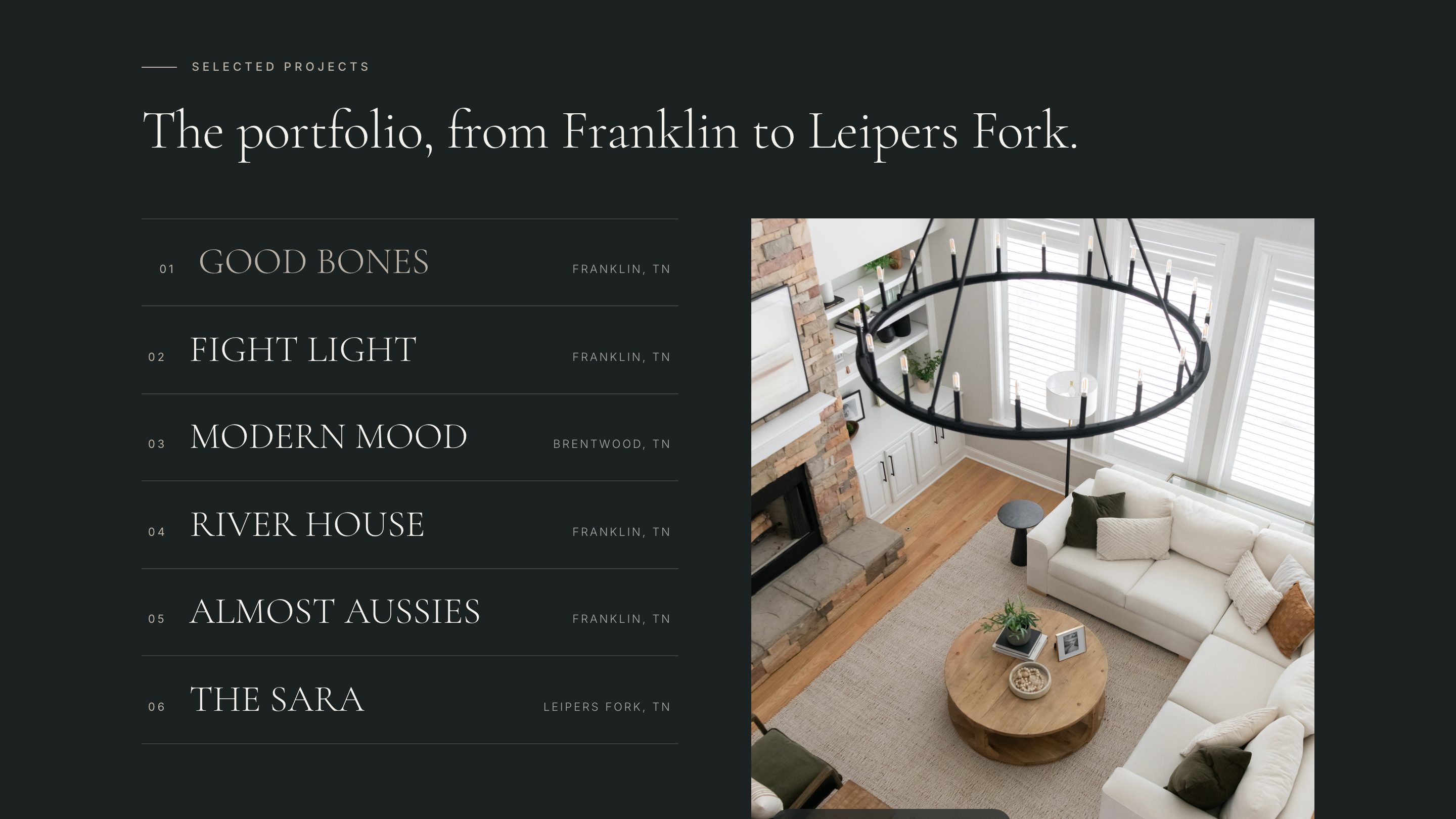 The projects section of the new homepage